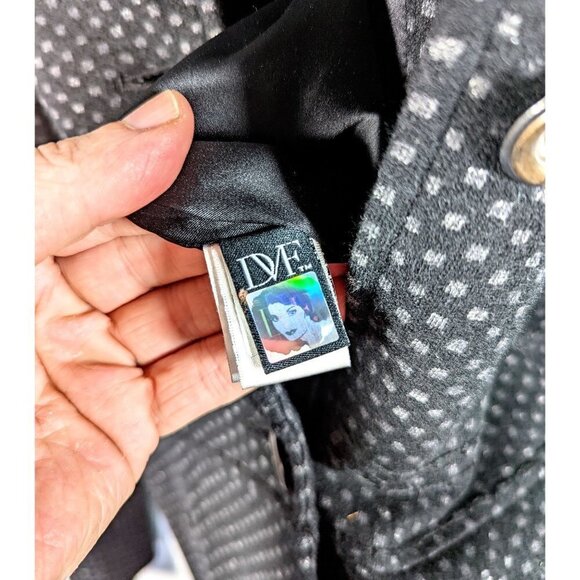 Diane von Furstenberg Black Multi Princess Buttercup Coat Wool Military Size 6 - Picture 6 of 7